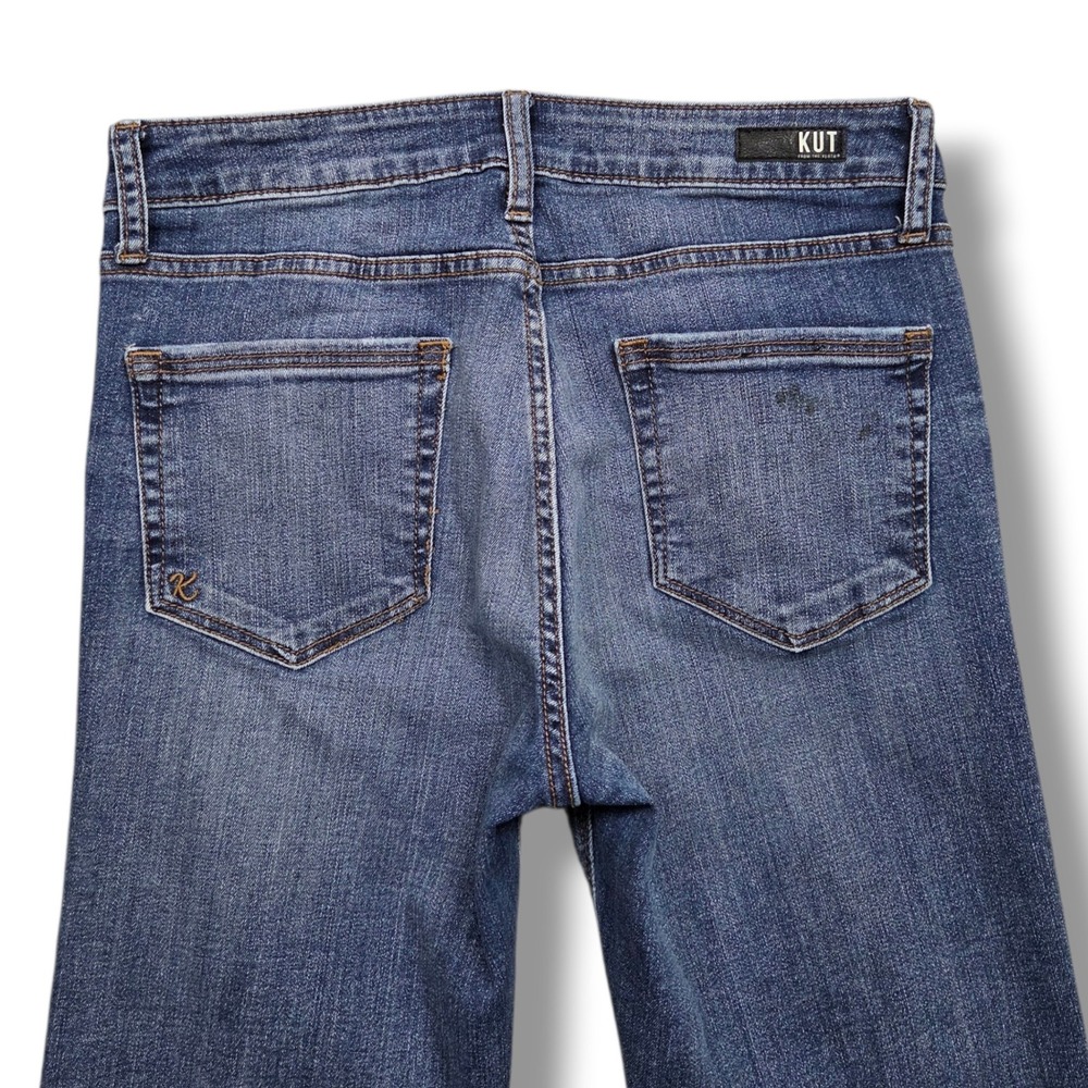Kut from the Kloth Stella Flare Jeans Womens 6 Fray Hem Mid Rise Denim STAIN - Picture 5 of 12